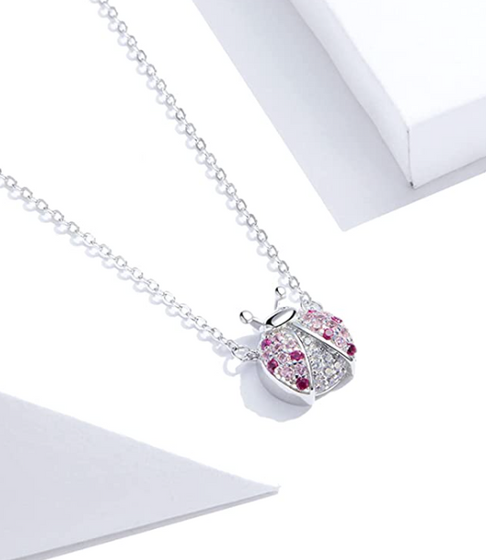 Ladybug Pink Diamond Necklace Pendant Love Ladybug Jewelry Lucky Chain Birthday Gift 925 Sterling Silver 20in.