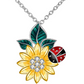 Yellow Sunflower Ladybug Diamond Necklace Pendant Ladybug Daisy Flower Jewelry Lucky Chain Birthday Gift 925 Sterling Silver 20in.