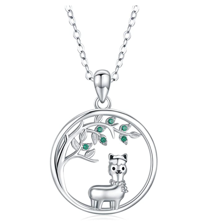 Tree Of Life Lama Diamond Necklace Pendant Baby Lama Jewelry Lucky Chain Birthday Gift 925 Sterling Silver 20in.
