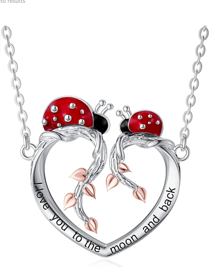 Ladybug Tree Branch Heart Necklace Diamond Love Pendant leaf Lady Bug Jewelry Lucky Chain Birthday Gift 925 Sterling Silver 20in.