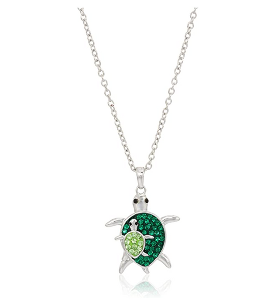 Green Turtle Family Diamond Necklace Pendant Baby Sea Turtle Jewelry Lucky Chain Birthday Gift 925 Sterling Silver 20in.