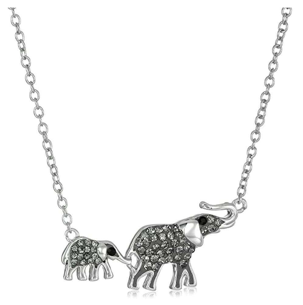 Elephant Family Diamond Necklace Pendant Baby Elephant Jewelry Lucky Chain Birthday Gift 925 Sterling Silver 20in.