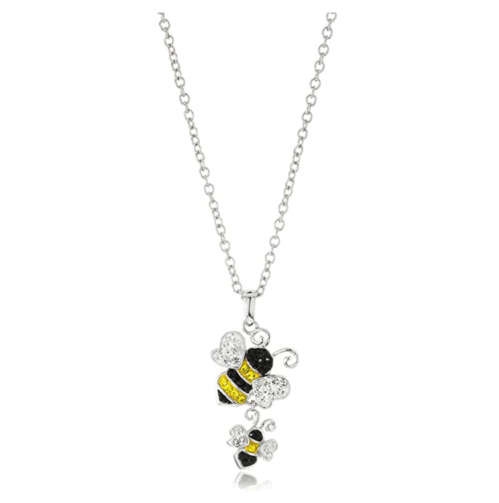 Cute Bumble Bee Family Diamond Necklace Pendant Baby Bumblebee Jewelry Lucky Chain Birthday Gift 925 Sterling Silver 20in.