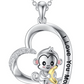 Monkey Love Heart Necklace Diamond Pendant Baby Monkey Banana Jewelry Chain Birthday Gift 925 Sterling Silver 20in.