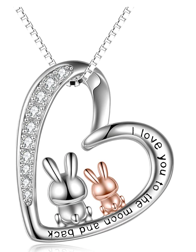 Bunny Rabbit Necklace Diamond Pendant Baby Bunny Rabbit Family Jewelry Lucky Chain Birthday Gift 925 Sterling Silver 20in.