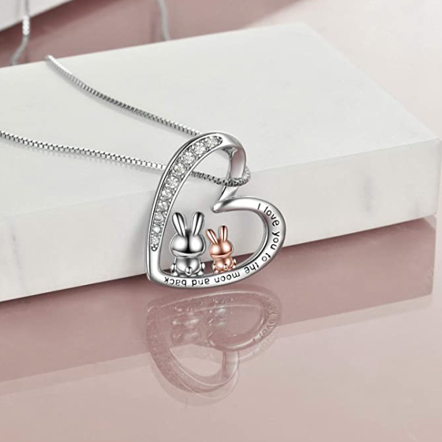 Bunny Rabbit Necklace Diamond Pendant Baby Bunny Rabbit Family Jewelry Lucky Chain Birthday Gift 925 Sterling Silver 20in.