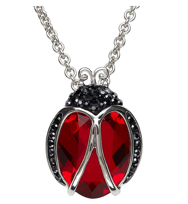 Red & Black Ladybug Necklace Diamond Pendant Laby Bug Jewelry Lucky Chain Birthday Gift 925 Sterling Silver 20in.