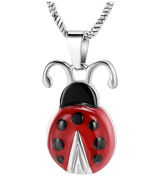 Ladybug Memorial Necklace Pendant Ashes Locket Cremation Ladybug Jewelry Lucky Chain Birthday Gift Stainless Steel 20in.