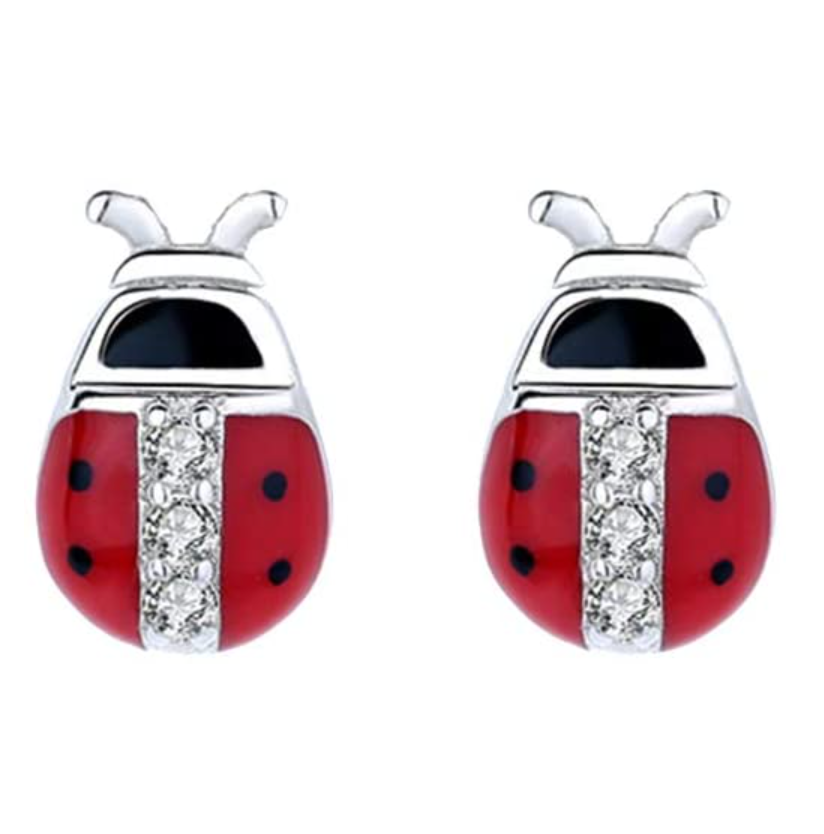 Red Ladybug Earrings SImulated Diamond Laby Bug Jewelry Lucky Birthday Gift 925 Sterling Silver Earrings