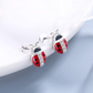 Red Ladybug Earrings SImulated Diamond Laby Bug Jewelry Lucky Birthday Gift 925 Sterling Silver Earrings