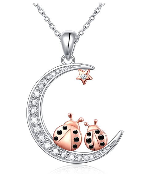 Ladybug Moon Star Necklace Ladybug Jewelry Lucky Chain Birthday Gift 925 Sterling Silver 20in.