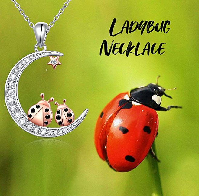 Ladybug Moon Star Necklace Ladybug Jewelry Lucky Chain Birthday Gift 925 Sterling Silver 20in.