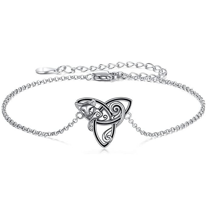 Celtic Cat Bracelet Kitty Cat Celtic Jewelry Lucky Chain Birthday Gift 925 Sterling Silver