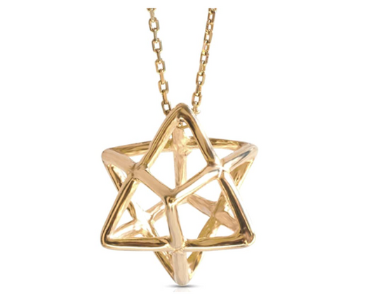Gold Merkaba Necklace Star Tetrahedron Pendant Pendulum Healing Reiki Pendant Chain Sacred Geometry Kabbalah Jewelry 925 Sterling Silver 20in.