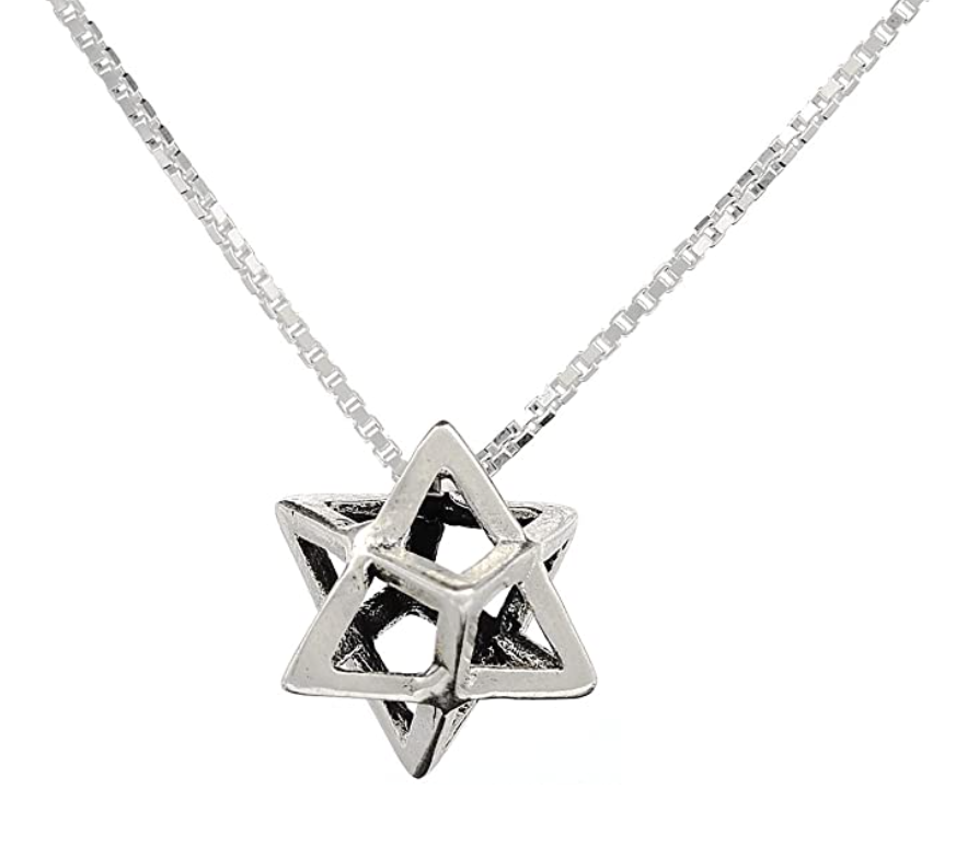 3D Merkaba Pendant Star Tetrahedron Necklace Pendulum Healing Reiki Pendant Chain Sacred Geometry Kabbalah Jewelry 925 Sterling Silver 18 - 24in.