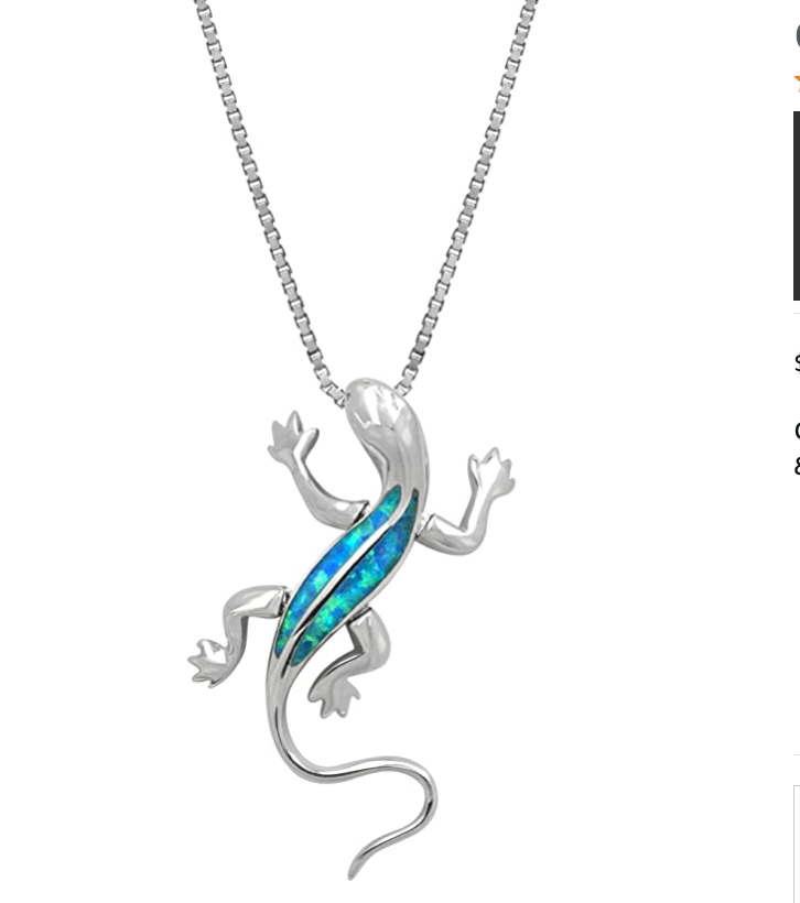 Blue Opal Lizard Necklace Pendant Gecko Jewelry Gift 925 Sterling Silver Chain 20in.