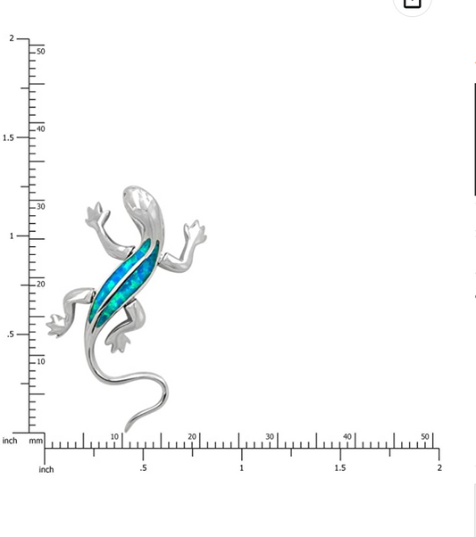 Blue Opal Lizard Necklace Pendant Gecko Jewelry Gift 925 Sterling Silver Chain 20in.