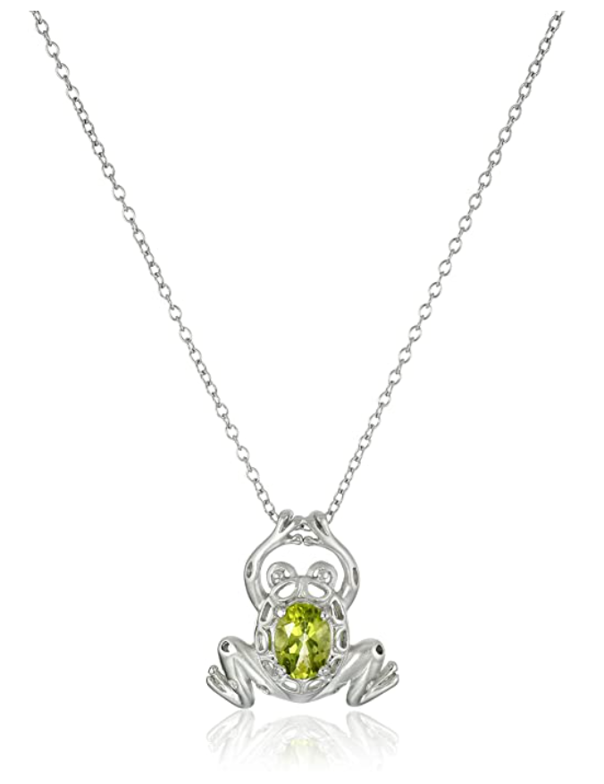 Genuine Peridot Frog Necklace Green Gemstone Pendant Frog Jewelry Gift 925 Sterling Silver Chain 20in.