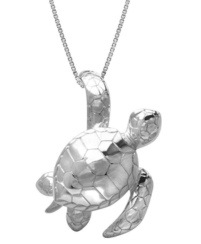 Turtle Necklace Honu Pendant Sea Turtle Beach Ocean Tropical Jewelry Hawaiian Gift 925 Sterling Silver Chain 20in.