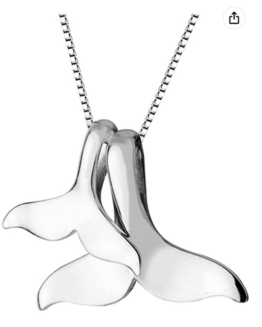 2 Whale Tail Pendant Necklace Chain Whale Fin Beach Ocean Tropical Jewelry Hawaiian Gift 925 Sterling Silver 20in.