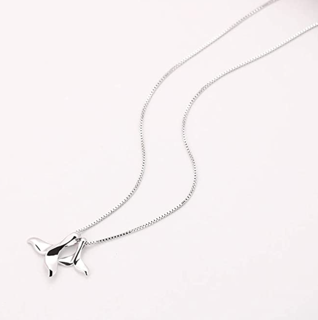 2 Whale Tail Pendant Necklace Chain Whale Fin Beach Ocean Tropical Jewelry Hawaiian Gift 925 Sterling Silver 20in.