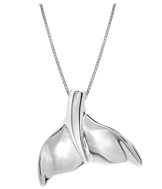 925 Sterling Silver Dolphin Whale Tail Pendant Necklace Chain Whale Fin Beach Ocean Tropical Jewelry Hawaiian Gift 20in.