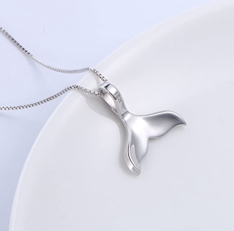 Dolphin Mermaid Tail Pendant Necklace Chain Whale Fin Beach Ocean Tropical Jewelry Hawaiian Gift 925 Sterling Silver 20in.