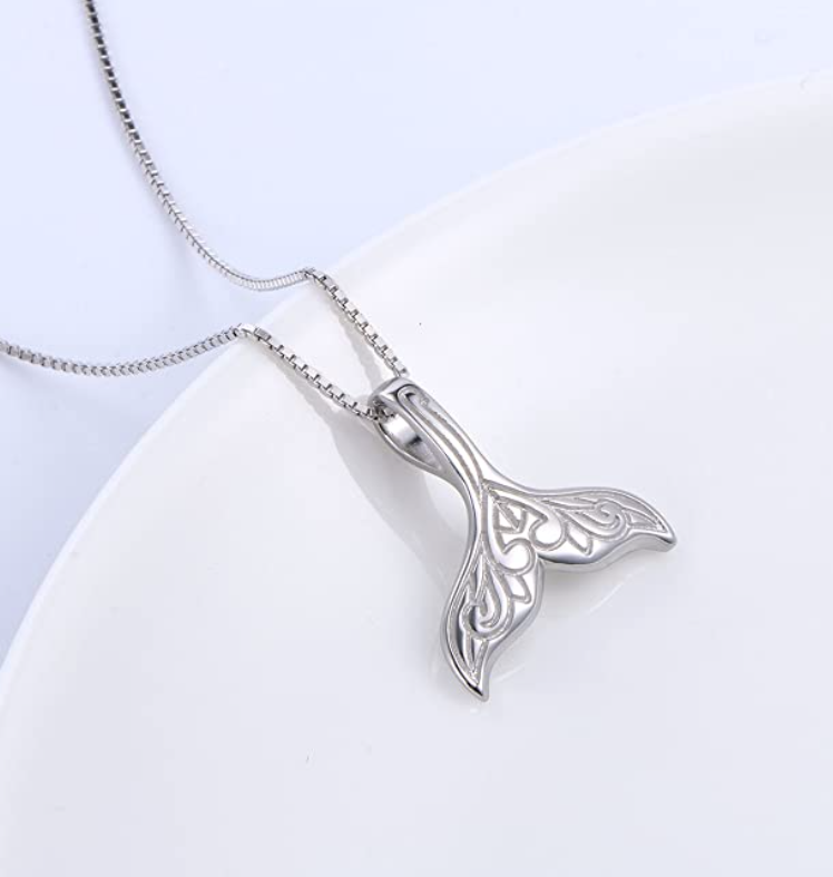 Dolphin Mermaid Tail Pendant Necklace Chain Whale Fin Beach Ocean Tropical Jewelry Hawaiian Gift 925 Sterling Silver 20in.