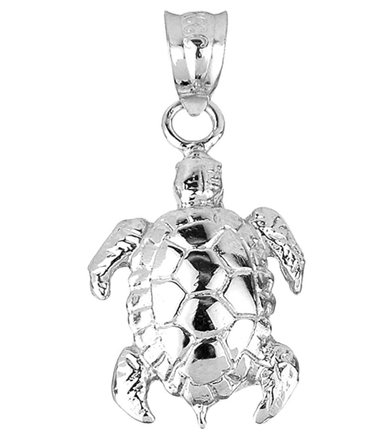Detailed Shell Sea Turtle Charm Pendant For Necklace Chain Turtle Beach Ocean Tropical Jewelry Hawaiian Gift 925 Sterling Silver