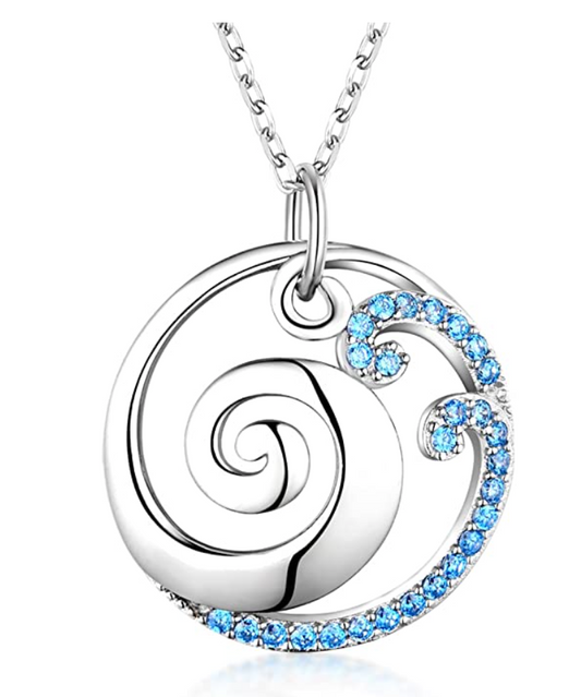 Blue Water Tide Ocean Wave Necklace Diamond Pendant Chain Ocean Tropical Surfer Jewelry Hawaiian Gift 925 Sterling Silver