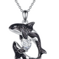Diamond Orca Killer Whale 3D Necklace Pendant Killer Mother Baby Whale Family Beach Ocean Tropical Jewelry Hawaiian Chain Gift 925 Sterling Silver 20in.