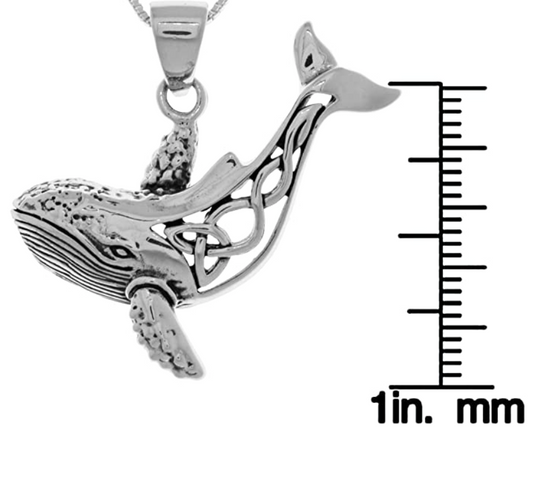 Celtic Whale Necklace Pendant Celtic Whale Beach Ocean Tropical Jewelry Hawaiian Gift 925 Sterling Silver Chain 20in.