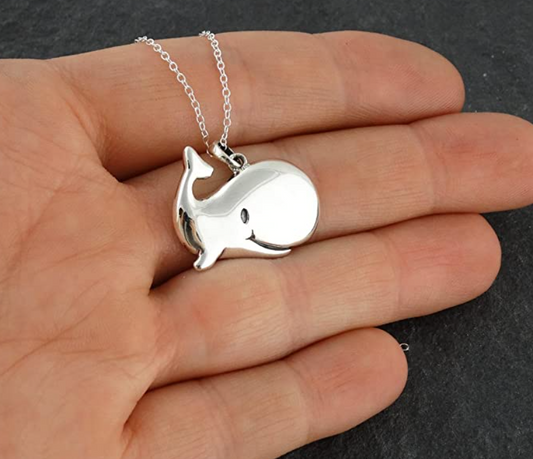 Whimsical Smiling Whale Necklace Pendant Whale Beach Ocean Tropical Jewelry Hawaiian Gift 925 Sterling Silver Chain 20in.