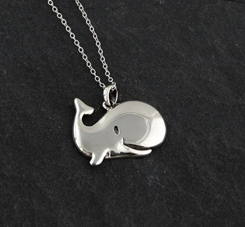 Whimsical Smiling Whale Necklace Pendant Whale Beach Ocean Tropical Jewelry Hawaiian Gift 925 Sterling Silver Chain 20in.