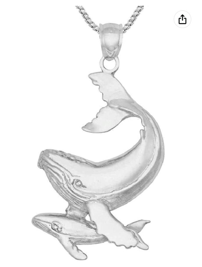 Baby Humpback Whale Necklace Pendant Whale Family Beach Ocean Tropical Jewelry Hawaiian Gift 925 Sterling Silver Chain 20in.