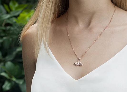 Rose Gold Hibiscus Flower Engraved Whale Tail Necklace Vintage Pendant Whale Fin Beach Ocean Tropical Jewelry Hawaiian Gift Stainless Steel Chain 20in.