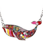 Cute Colorful Whale Necklace Flower Pendant Whale Beach Ocean Tropical Jewelry Hawaiian Gift Chain 20in.