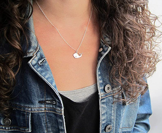Cute Small Whale Necklace Dainty Pendant Whale Beach Ocean Tropical Jewelry Hawaiian Gift Chain 20in.