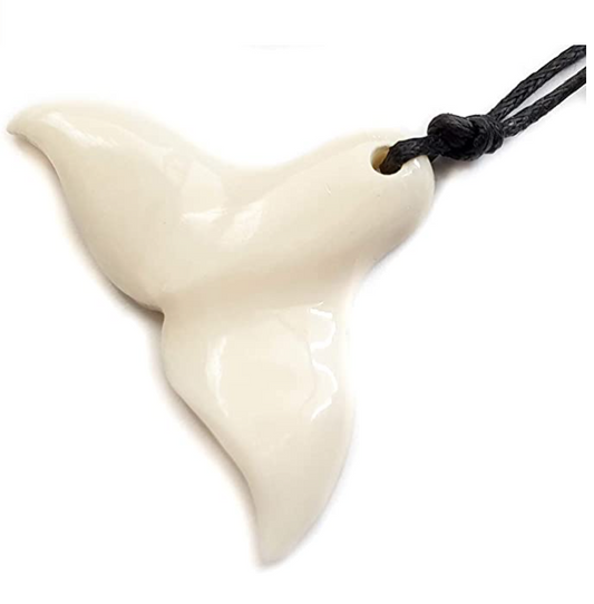 Hand Carved Bone Maori Lucky Whale Tail Necklace Cord Pendant Whale Fin Beach Ocean Tropical Jewelry Hawaiian Gift