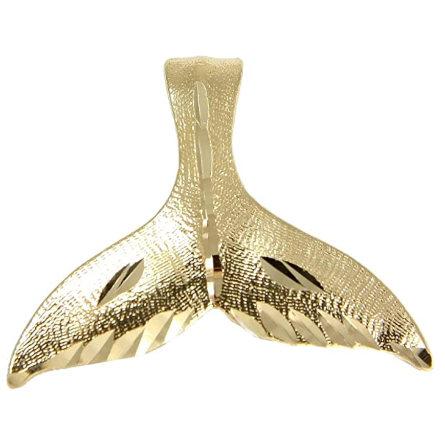 14k Gold Diamond Cut Whale Tail Pendant for Necklace Chain Dolphin Whale Fin Beach Ocean Tropical Jewelry Hawaiian Gift.