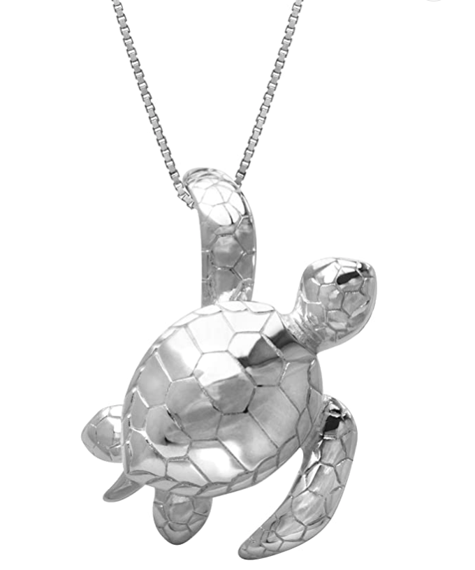 Turtle Honu Necklace Pendant Beach Ocean Tropical Sea Turtle Jewelry Hawaiian Chain Gift 925 Sterling Silver 20in.