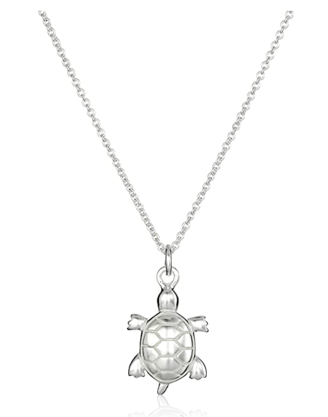 Small Turtle Necklace Pendant Beach Ocean Tropical Dainty Sea Turtle Jewelry Hawaiian Chain Gift 925 Sterling Silver 20in.