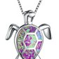 Blue Green Pink Opal Turtle Necklace Pendant Beach Ocean Tropical Dainty Sea Turtle Jewelry Hawaiian Birthstone Chain Gift 925 Sterling Silver 20in.