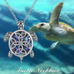 Blue Abalone Sea Turtle Necklace Pendant Beach Ocean Tropical Trinity Celtic Turtle Jewelry Hawaiian Birthstone Chain Gift 925 Sterling Silver 20in.
