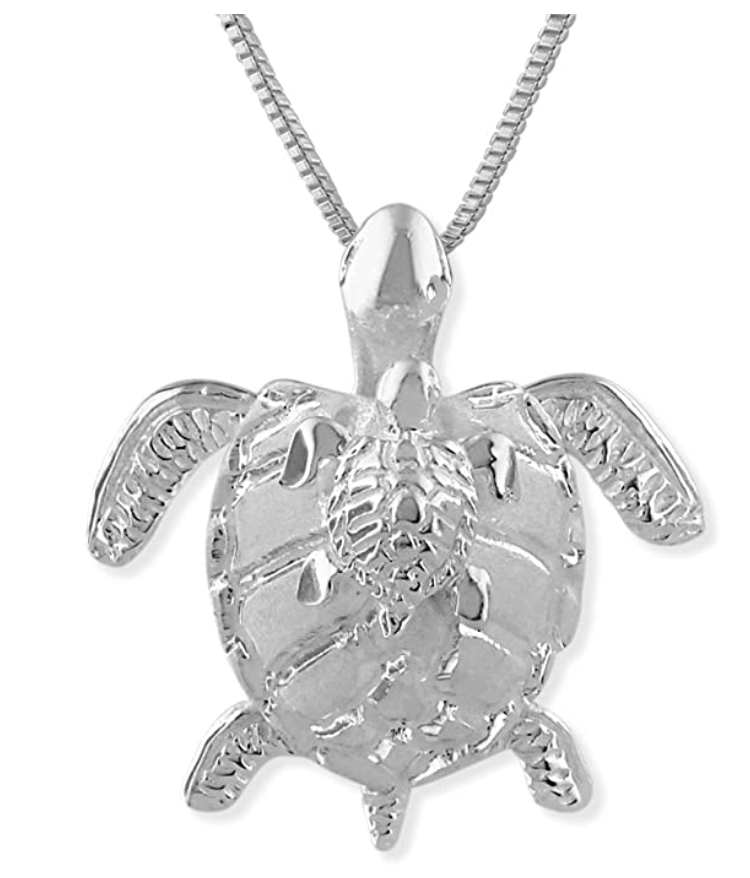 Sea Turtle Family Necklace Mother Child Pendant Beach Ocean Tropical Turtle Jewelry Hawaiian Chain Gift 925 Sterling Silver Rose Gold 20in.