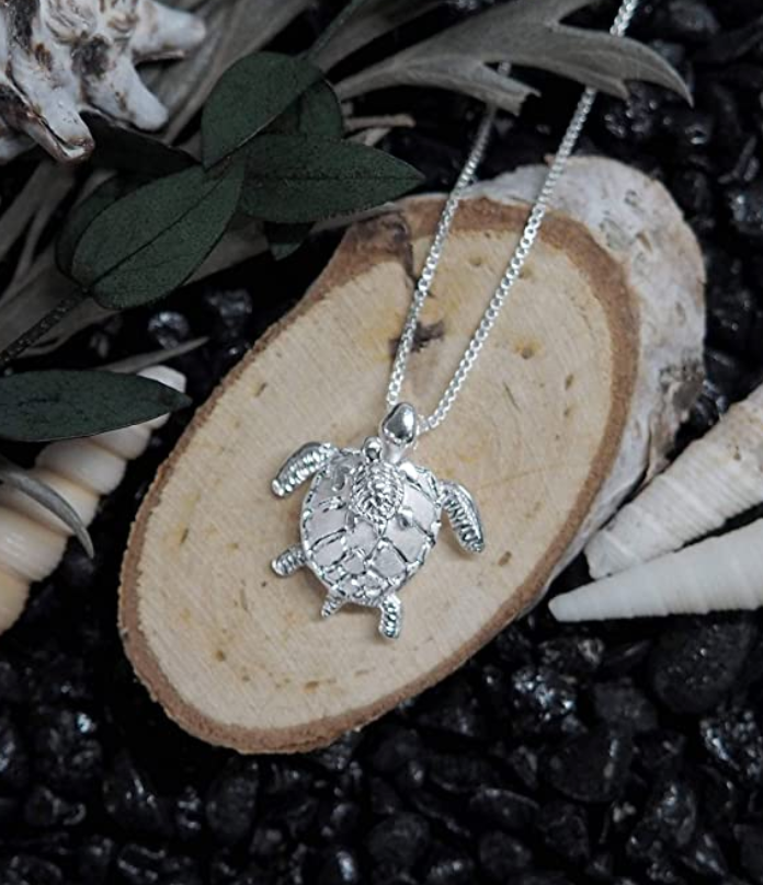 Sea Turtle Family Necklace Mother Child Pendant Beach Ocean Tropical Turtle Jewelry Hawaiian Chain Gift 925 Sterling Silver Rose Gold 20in.
