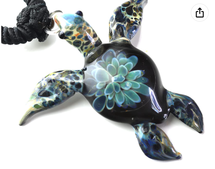 Glass Hawaiian Honu Green Sea Turtle Necklace Opal Pendant Beach Ocean Tropical Sea Turtle Coral Reef Jewelry Hawaiian Chord Chain Gift
