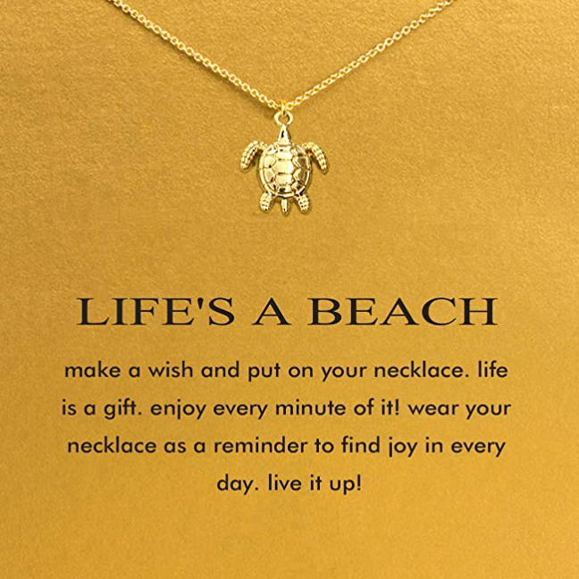 Small Dainty Turtle Necklace Pendant Beach Ocean Tropical Sea Turtle Jewelry Hawaiian Chain Gift Gold Stainless Steel20in.