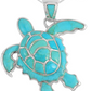 Genuine Gemstones Turtle Necklace Multi Color Pendant Beach Ocean Tropical Blue Sea Turtle Jewelry Hawaiian Chain Gift 925 Sterling Silver 20in.