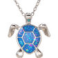 Pink Opal Turtle Necklace Multi Color Pendant Beach Ocean Tropical Blue Sea Turtle Jewelry Hawaiian Chain Gift 925 Sterling Silver 20in.